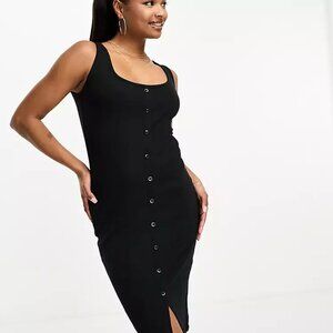 Vero Moda Aware button through midi dress in black